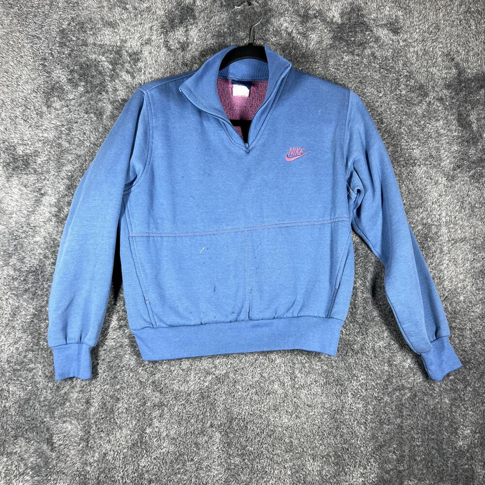 Vintage Nike Sweater Girls M Blue Sherpa Lined Collared Half Zip Pockets